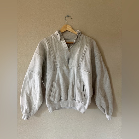 Joah Brown Retro Half Zip Light Gray “Pearl” Pullover Sweatshirt Size S/M - Picture 4 of 12